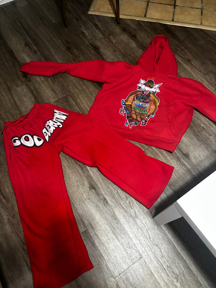 Red Boxer Hoodie Flare Set 