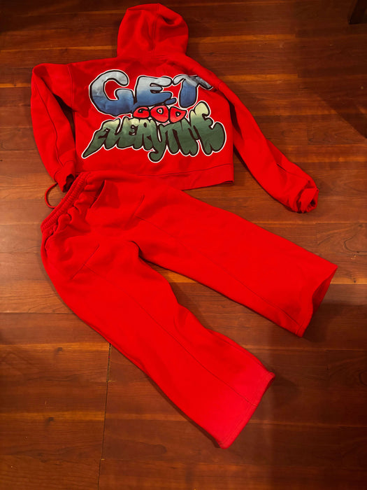 Red Boxer Hoodie Flare Set | Trendy Streetwear Outfit 