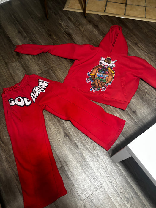 Red Boxer Hoodie Flare Set | Trendy Streetwear Outfit 