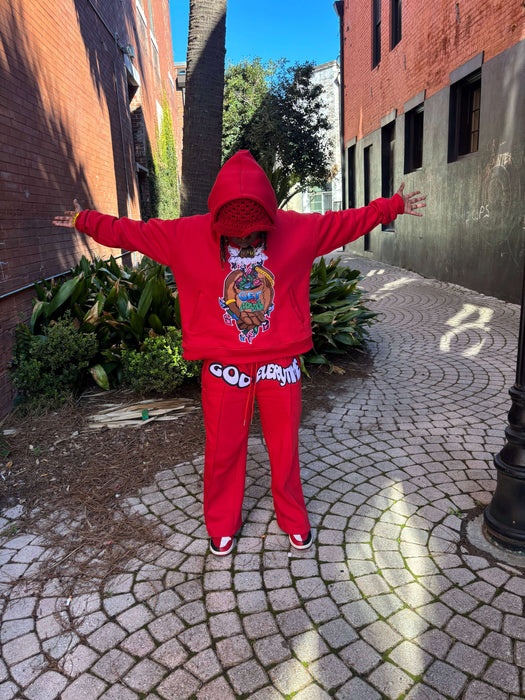 Red Boxer Hoodie Flare Set   .