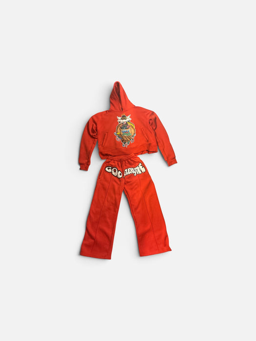 Red Boxer Hoodie Flare Set   .