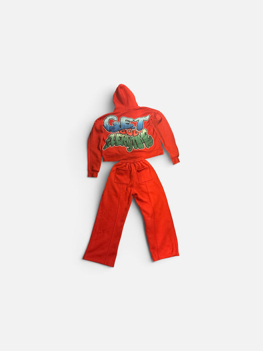 Red Boxer Hoodie Flare Set   .