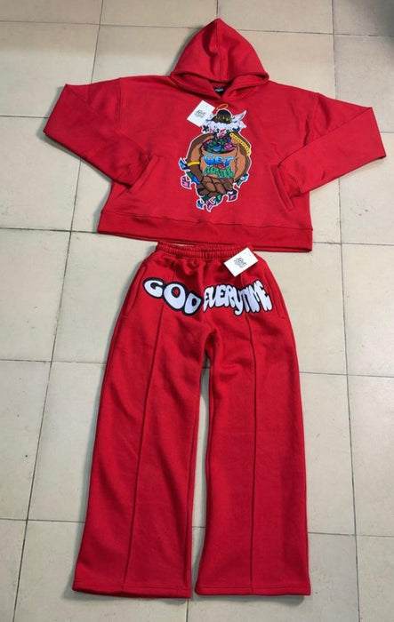 Red Boxer Hoodie Flare Set   .